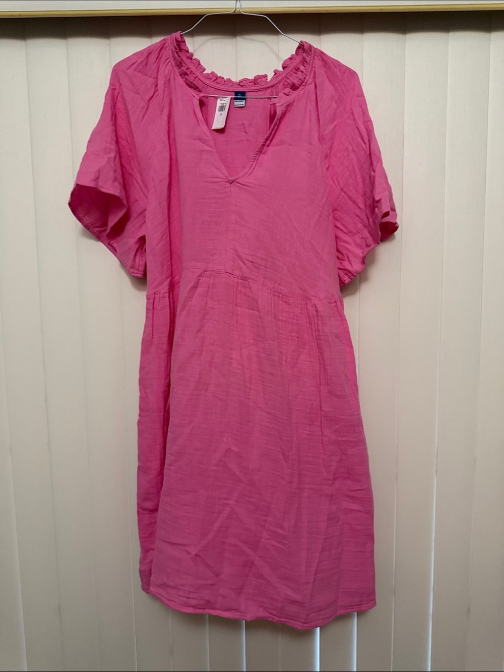 Old Navy Hot Pink Midi Dress with Ruffled Neck